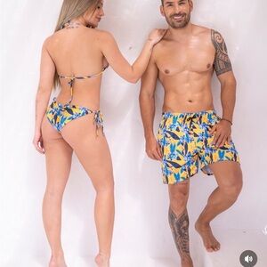 Men's Blue and Yellow Swim Shorts